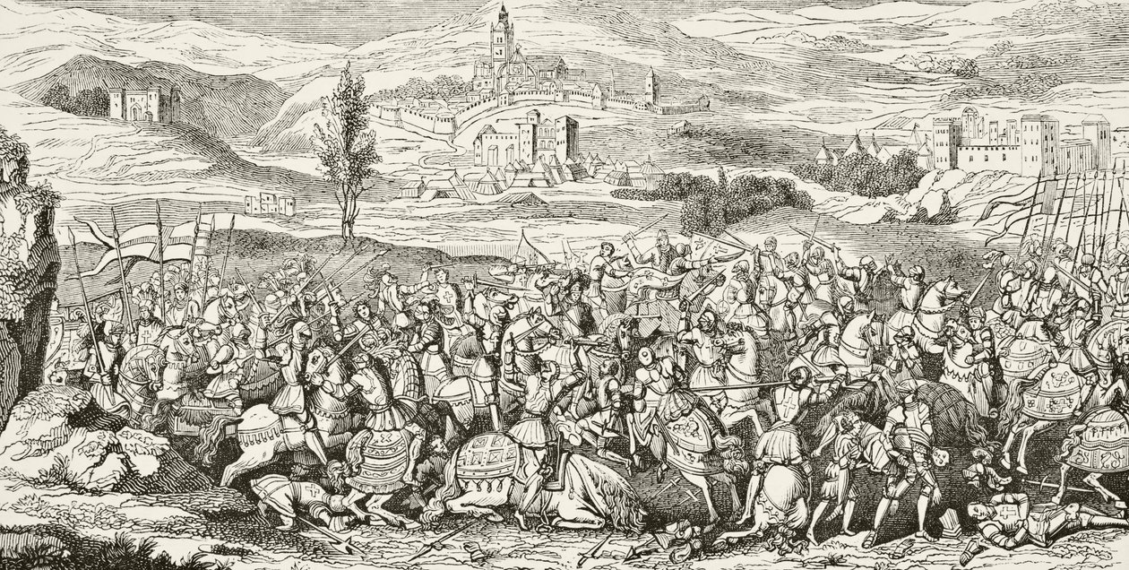 The Battle of the Spurs, 1513. augusztus 16. William Hickman Smith Aubrey (1858-1916) „Anglia nemzeti és hazai története” című könyvéből, London, 1890 körül. alkotó: English School