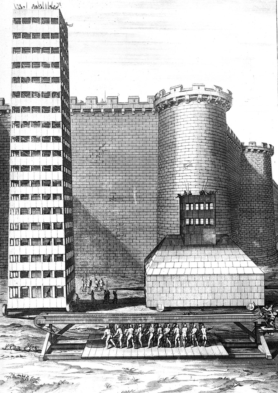 A téglatorony és a Musculus Marseille ostrománál, Cornelis Huyberts metszetében, a Caesars Commentaries illusztrációja, William Duncan angolra fordította, 1753. alkotó: English School