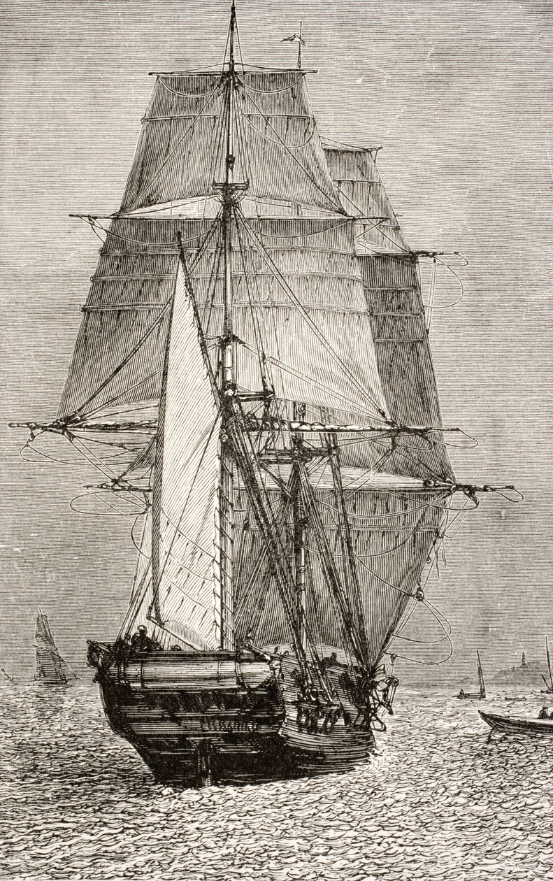 A Brig HMS Beagle, Charles Darwin (1809-92) „Journal of Researches” című kiadványából, a Nelson and Sons kiadásában, 1890 alkotó: English School