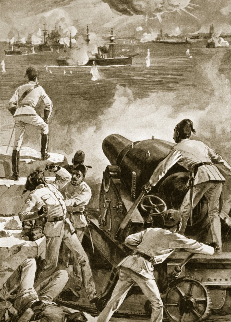 A brit flotta 1882. július 11-én bombázza Alexandria kikötőit alkotó: English School