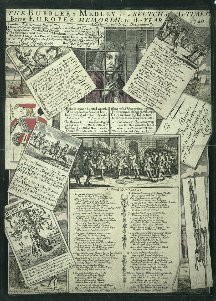 A buborékoló keverék vagy az idők vázlata, amely Európa 1720-as emlékműve, szatirikus metszet alkotó: English School