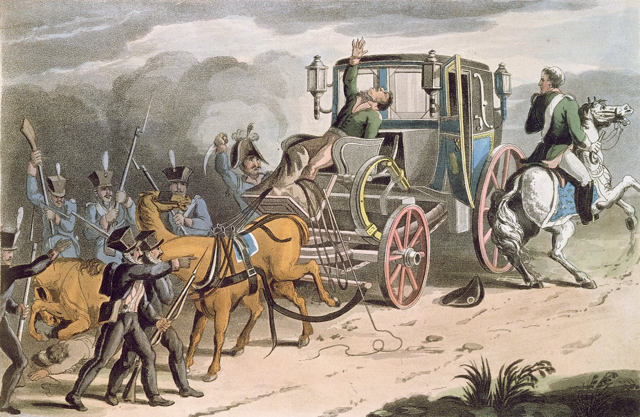 Bonapartes kocsi elfogása Waterlooban, 1815. június 18., 1816. alkotó: English School