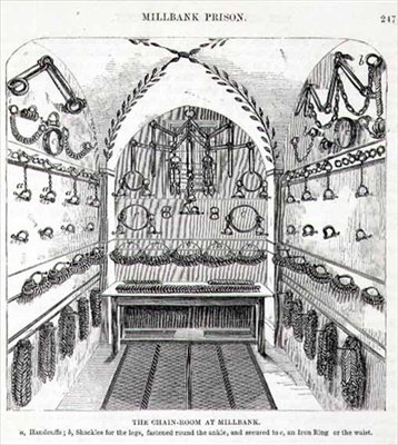 The Chain-Room at Millbank, Henry Mayhew (1812-87) és John Binny „A londoni bűnügyi börtönök és a börtönélet színterei” című művéből alkotó: English School
