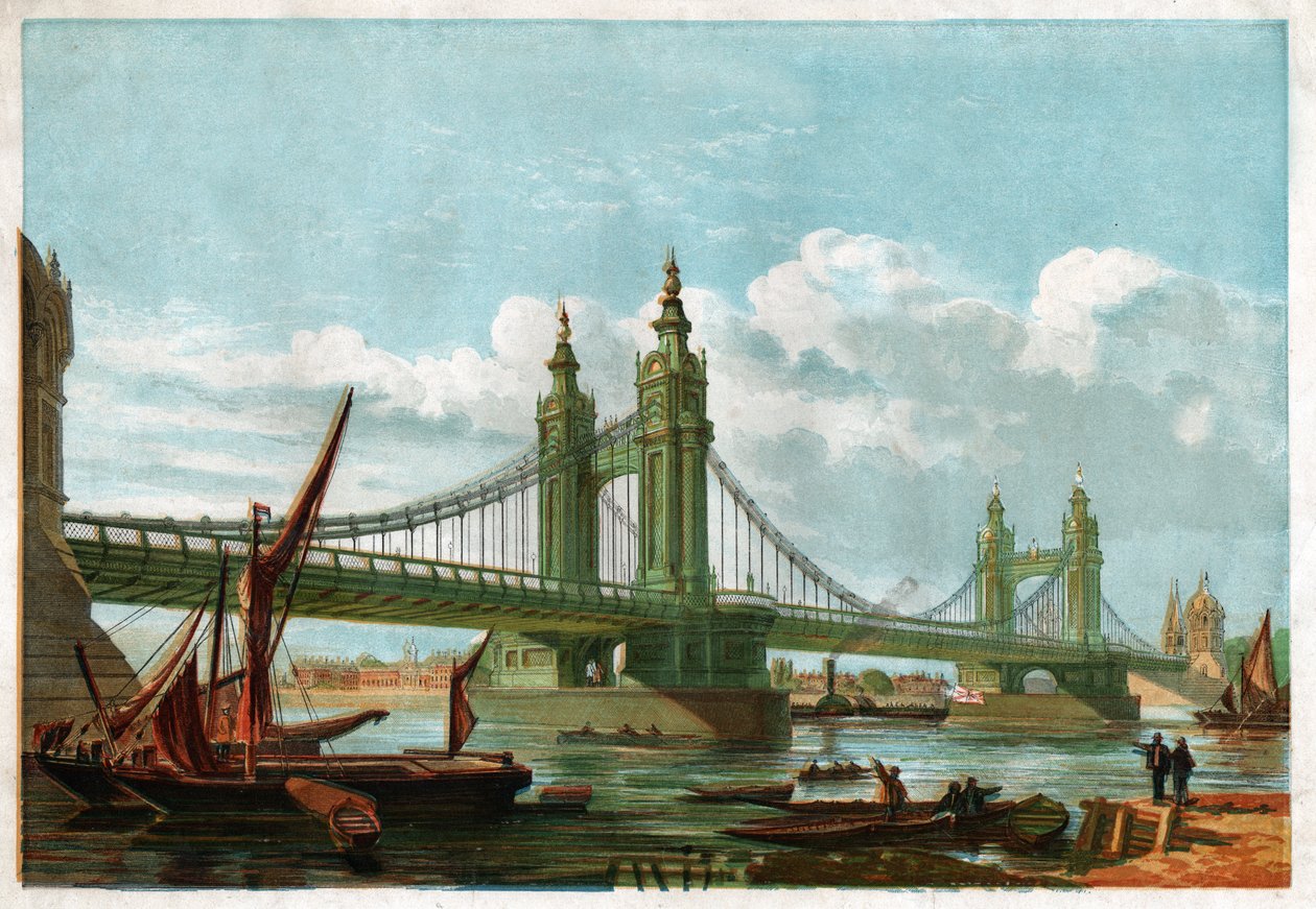 A Chelsea híd, London. (metszet, kb. 1860) alkotó: English School