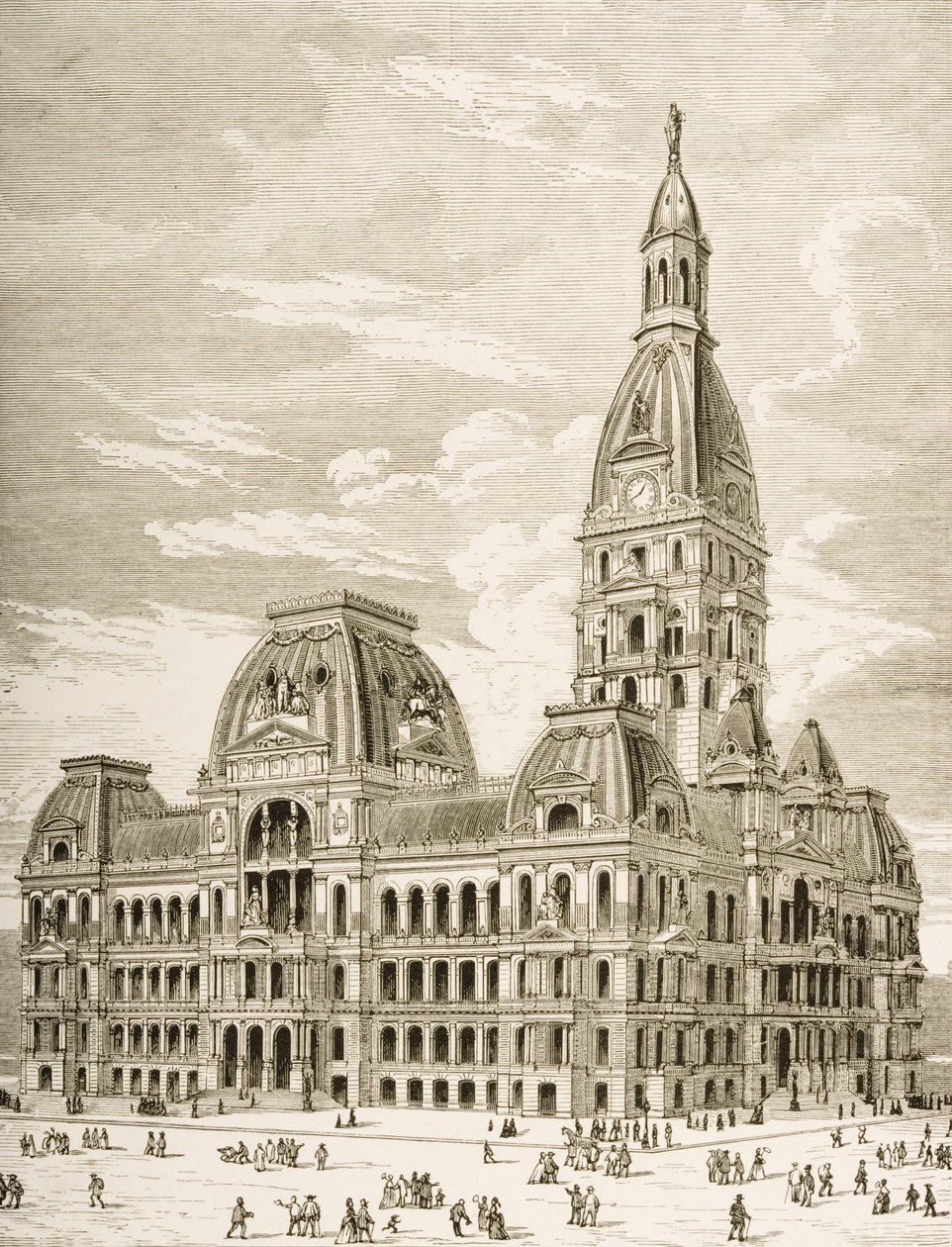 The City Hall, Chicago, 1870 körül, a Religious Tract Society által kiadott "American Pictures"-ből, 1876 alkotó: English School