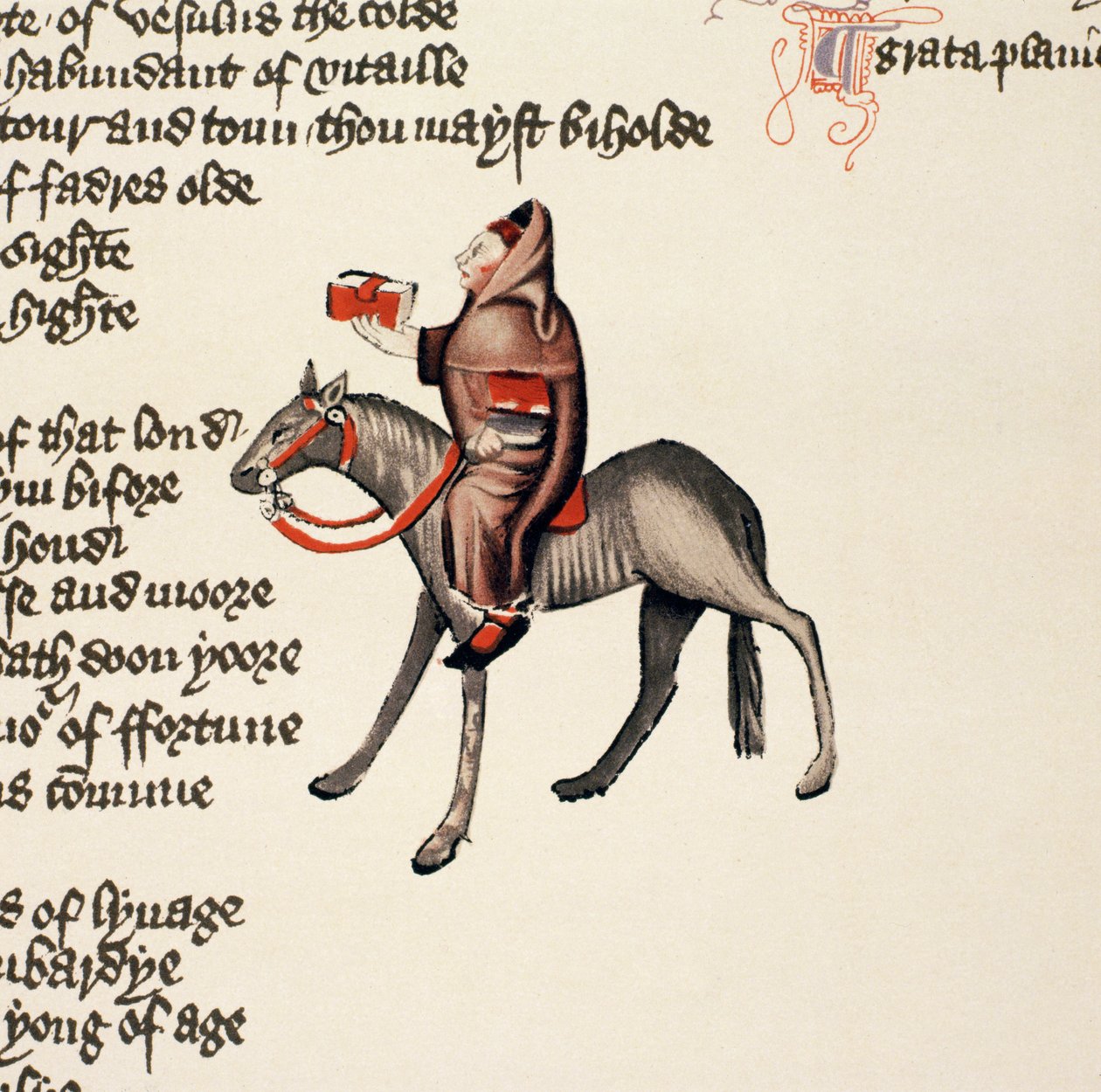 The Clerk of Oxfords Tale, részlet a Canterbury mesékből, Geoffrey Chaucer (kb. 1342-1400) Ellesmere-kézirat, fakszimile kiadás, 1911 (az eredeti részleteket lásd: 128942) alkotó: English School