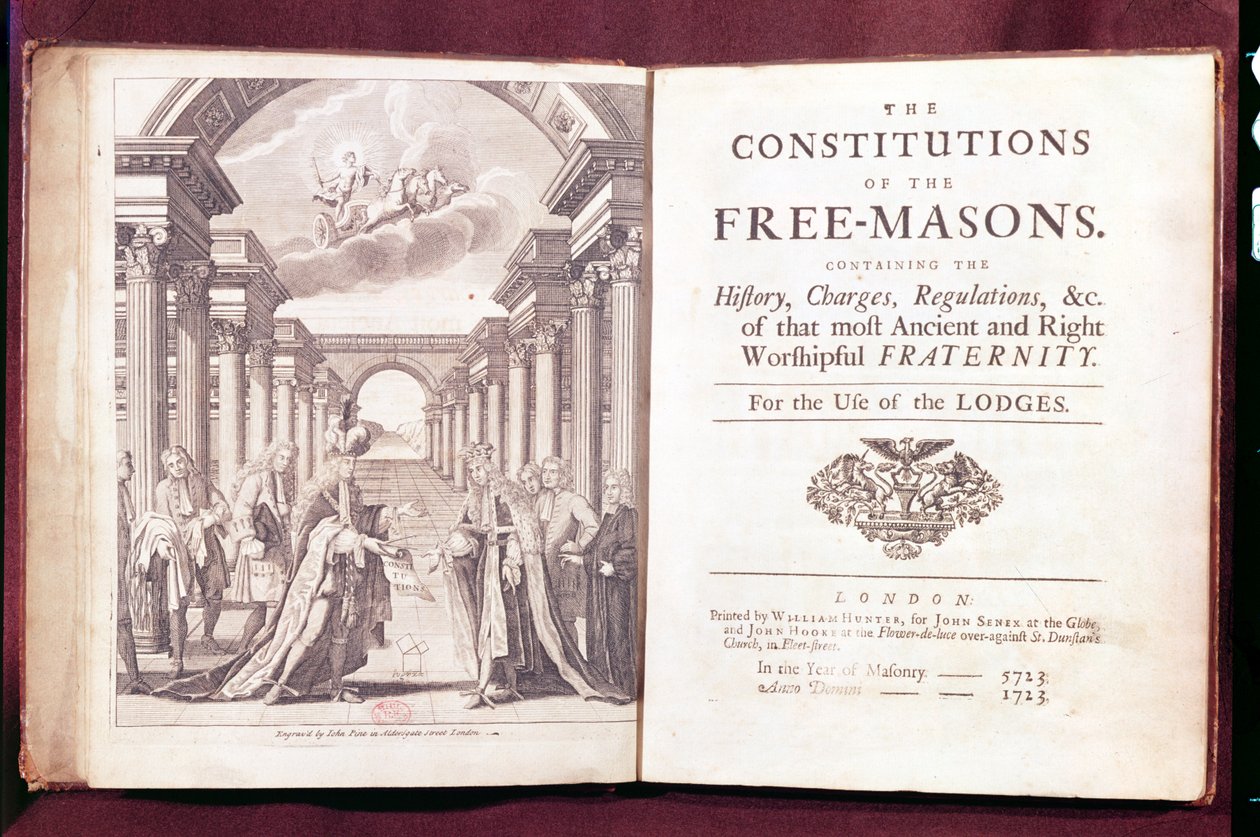 „A szabadkőművesek alkotmánya Dr. James Andersontól (1680-1739 körül) Londonban, 1723-ban alkotó: English School