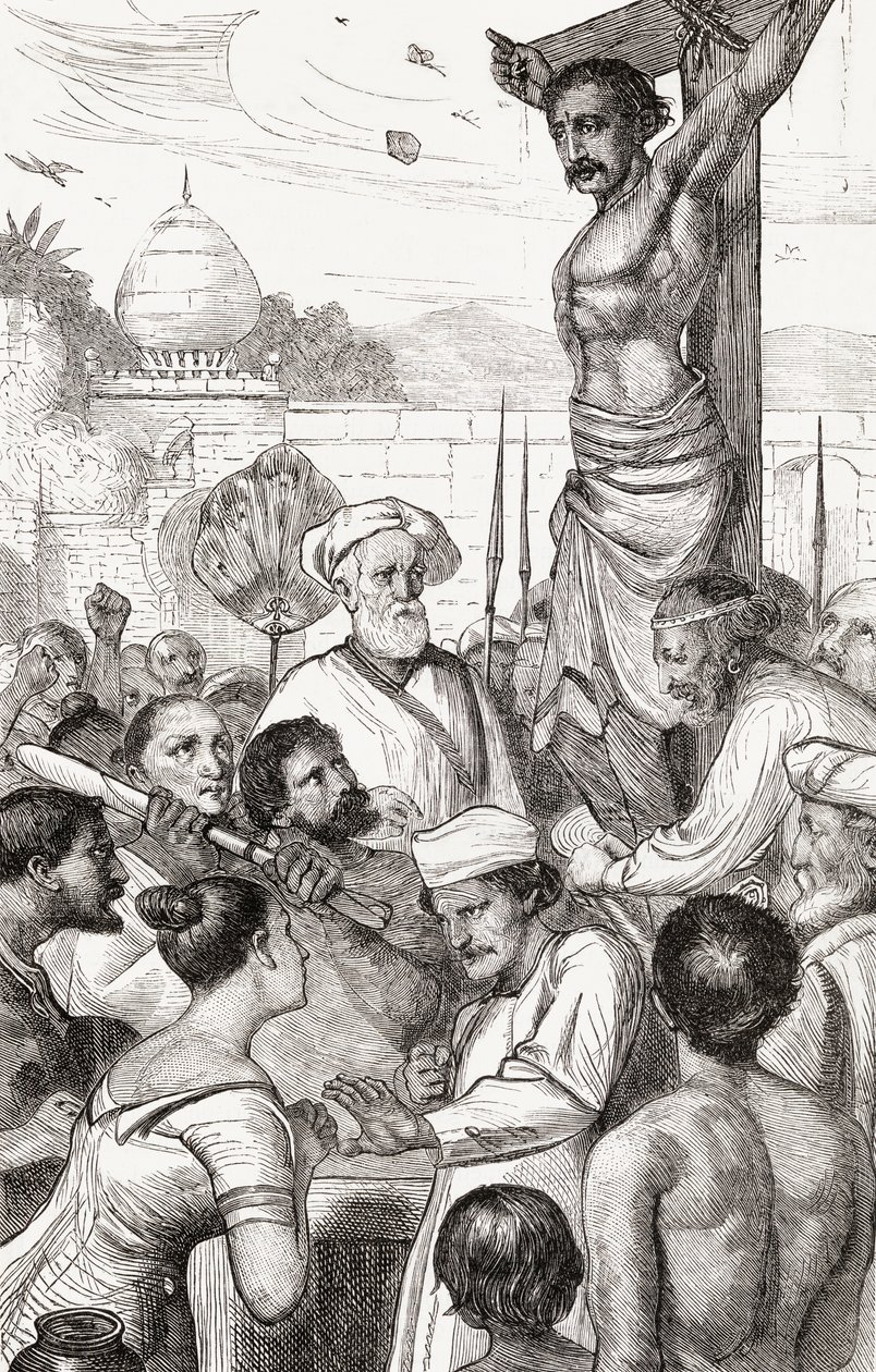 Egy burmai Karen mártír keresztre feszítése, 1865 körül (fametszet) alkotó: English School
