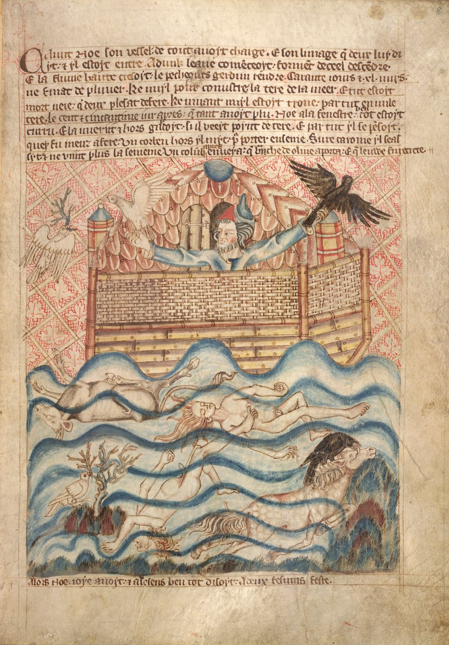 A galamb és a holló, a Holkham bibliai képeskönyvből, 1320-30 körül (akvarell, papír) alkotó: English School