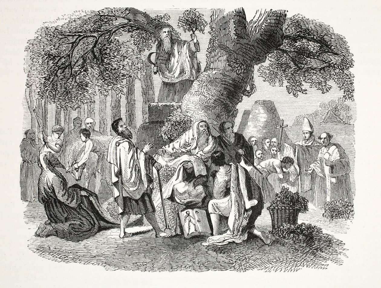A druidák, avagy a britek keresztény hitre térése Bran és tanítványai által, pub. 19. század (acélmetszet) alkotó: English School