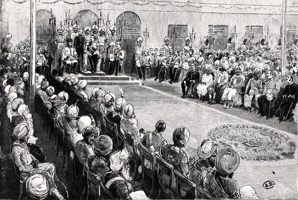 A Durbar Rawul Pindi-ben (metszet) (f/w fotó) alkotó: English School