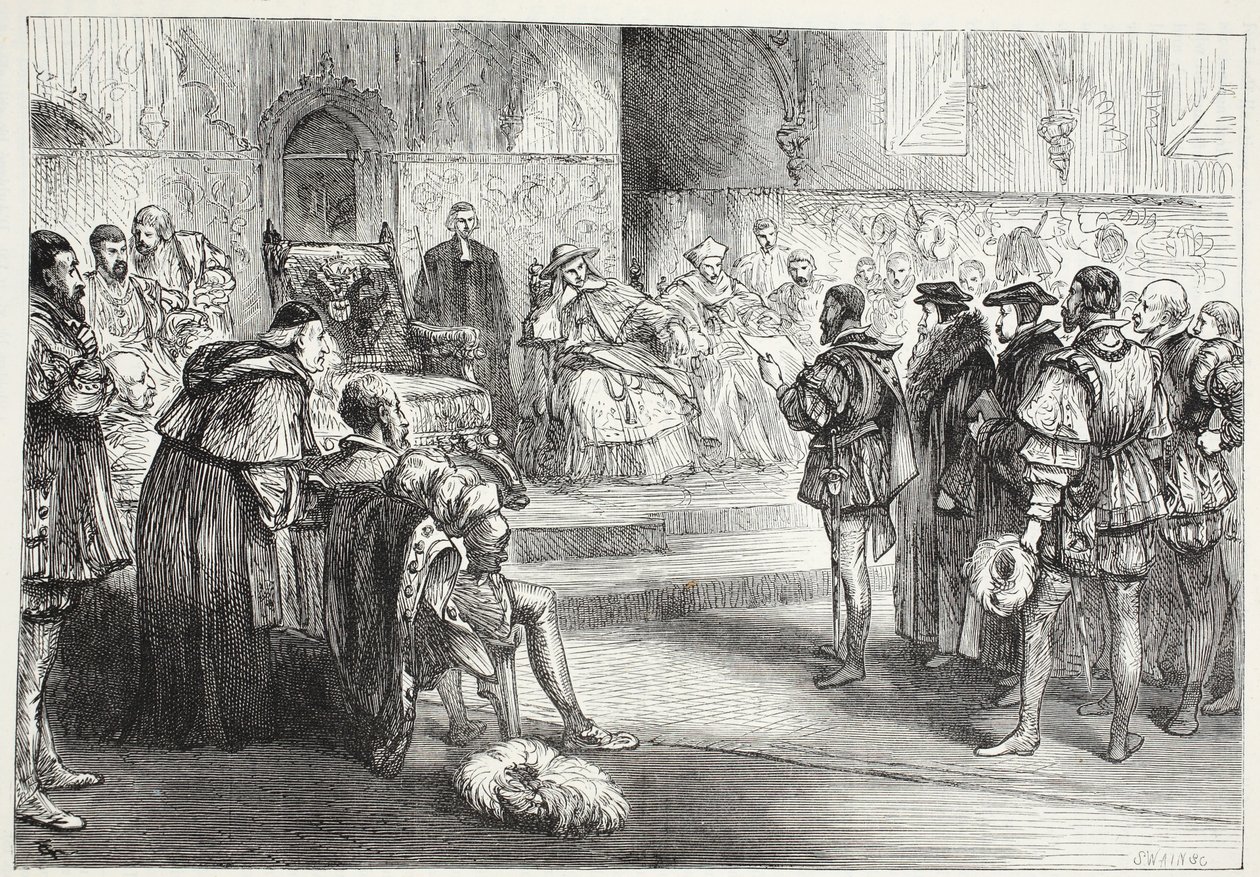 A szász választófejedelem felolvasva a tiltakozást a tornyok diétáján, illusztráció: James Aitken Wylie (1808-1890) A protestantizmus története című könyvéből, pub. 1878 alkotó: English School