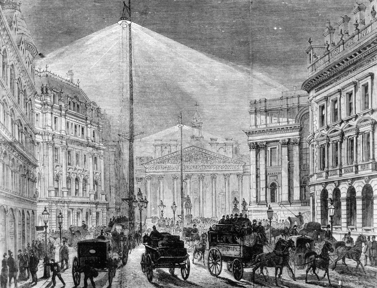 Elektromos lámpa a Mansion House-ban, a The Illustrated London News 1881-ből alkotó: English School