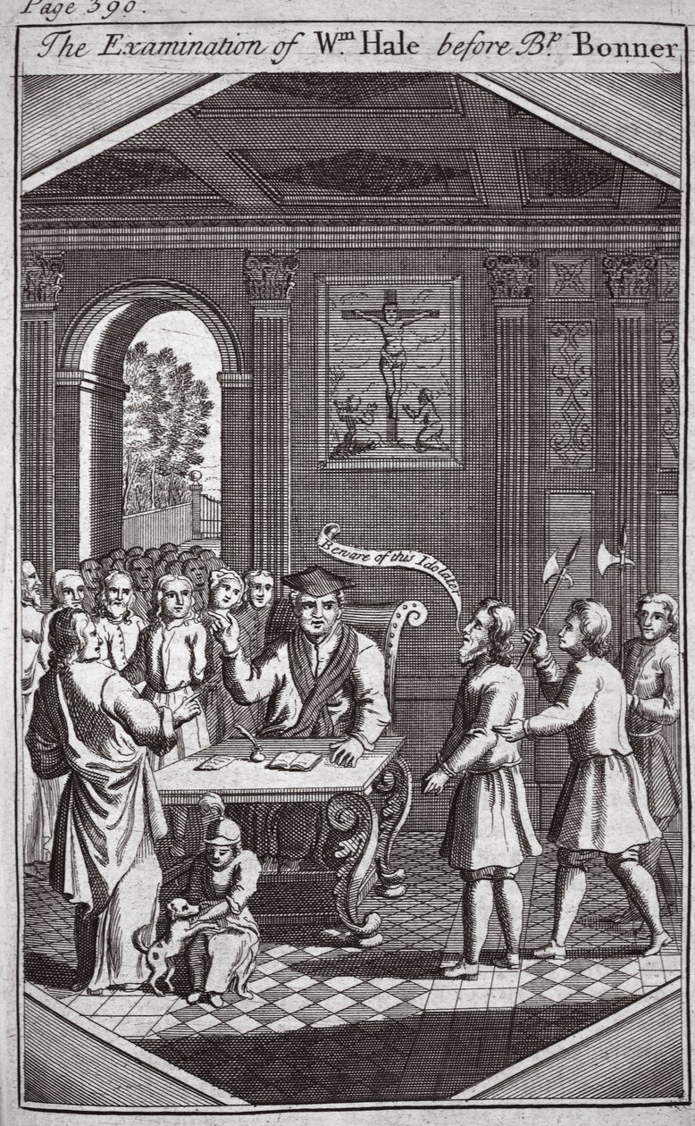 Wm Hale vizsgálata Bonner püspök előtt, illusztráció a Foxes Martyrs c.1703-ból alkotó: English School