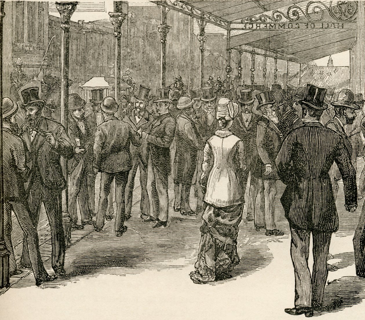 The Exchange at the Hall of Commerce, Collins Street, Melbourne, A világ lakóiból, G.T. Bettany, megjelent 1888 (metszet) alkotó: English School