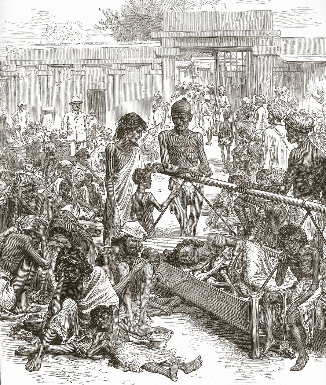 Az éhínség Indiában: bennszülöttek segélyre várva Bangalore-ban, 1877. október. alkotó: English School