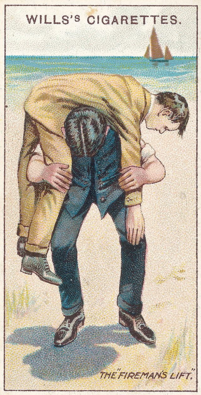 The Firemans Lift No.1, no.18 a Willss cigarettakártyák First Aid sorozatából, 1913 alkotó: English School