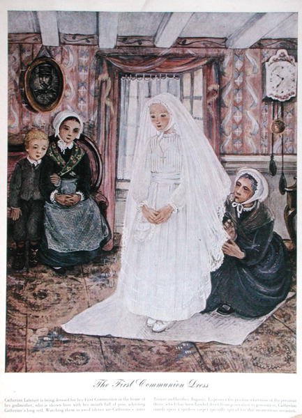 Az elsőáldozási ruha, 1930 körül (színes litó) alkotó: English School