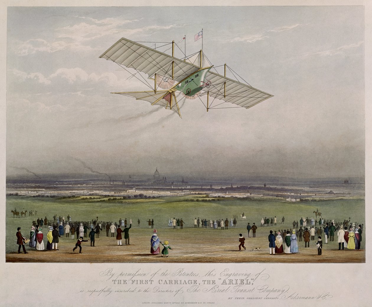 A Repülőgép, az Ariel a W.S. által készített tervekből Henson 1842-ben, kiadó: Ackermann & Co., 1843 alkotó: English School