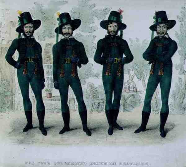 The Four Celebred Bohemian Brothers, 1827 körül (színes litó) alkotó: English School