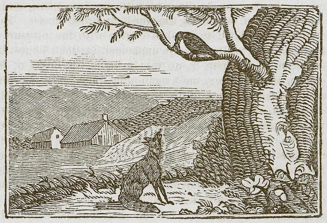 A róka és a varjú (metszet) alkotó: English School