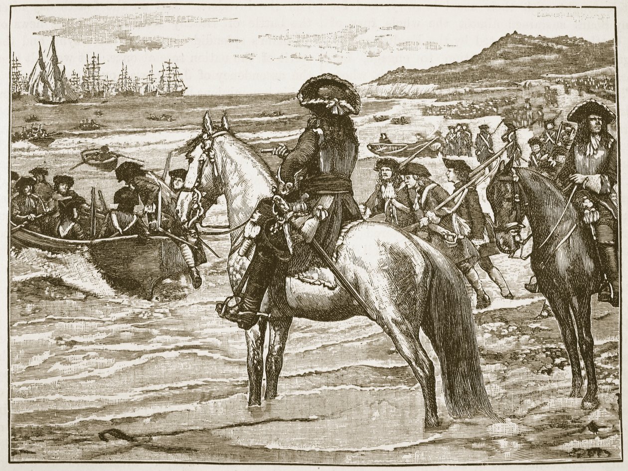 A franciák visszavonulnak Torbayból, illusztráció a Cassells Illustrated History of Englandből (szépia fotó) alkotó: English School