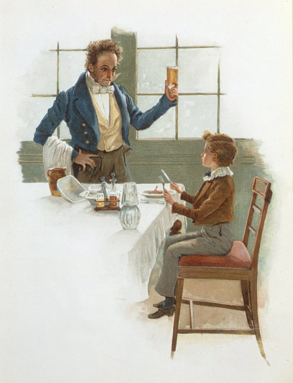 A barátságos pincér, illusztráció David Copperfieldhez (1850), Charles Dickens (1812-70) alkotó: English School