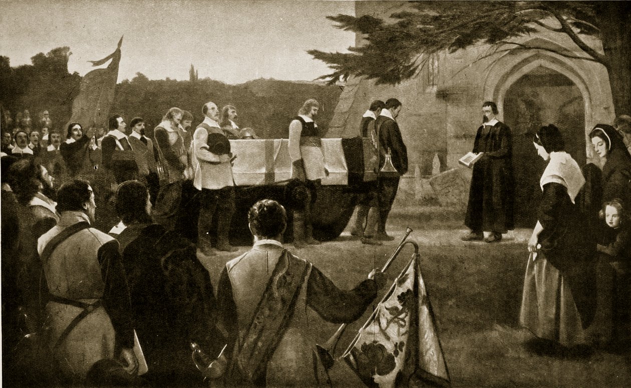 John Hampden temetése, 1643, illusztráció a Hutchinsons Story of the British Nationből, 1923 körül alkotó: English School
