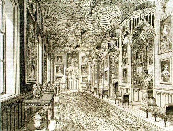 A galéria, T. Morris metszete, Horace Walpole „Description of Strawberry Hill” című művéből alkotó: English School