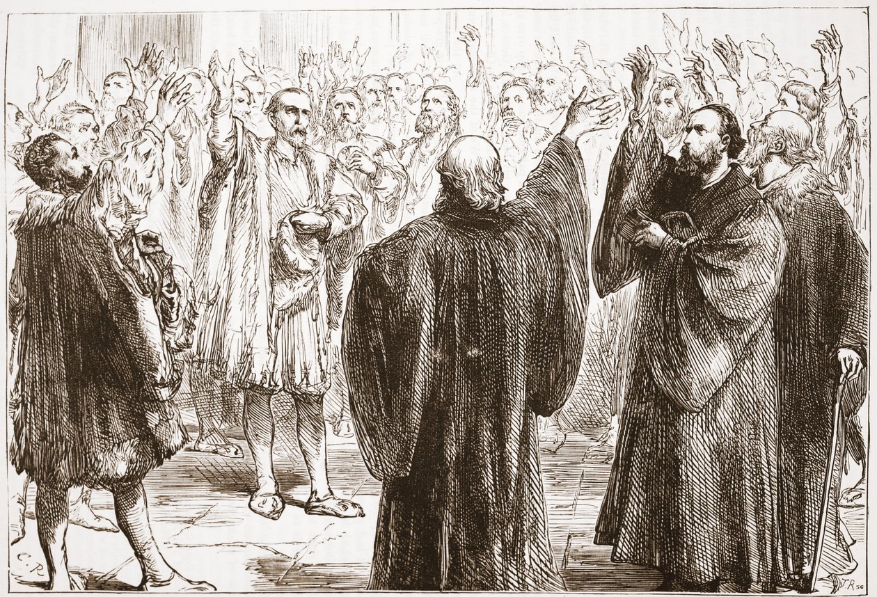 A genfiek felesküdnek a romanizmusról való lemondásra, illusztráció James Aitken Wylie (1808-1890) The History of Protestantism című művéből, pub. 1878 alkotó: English School