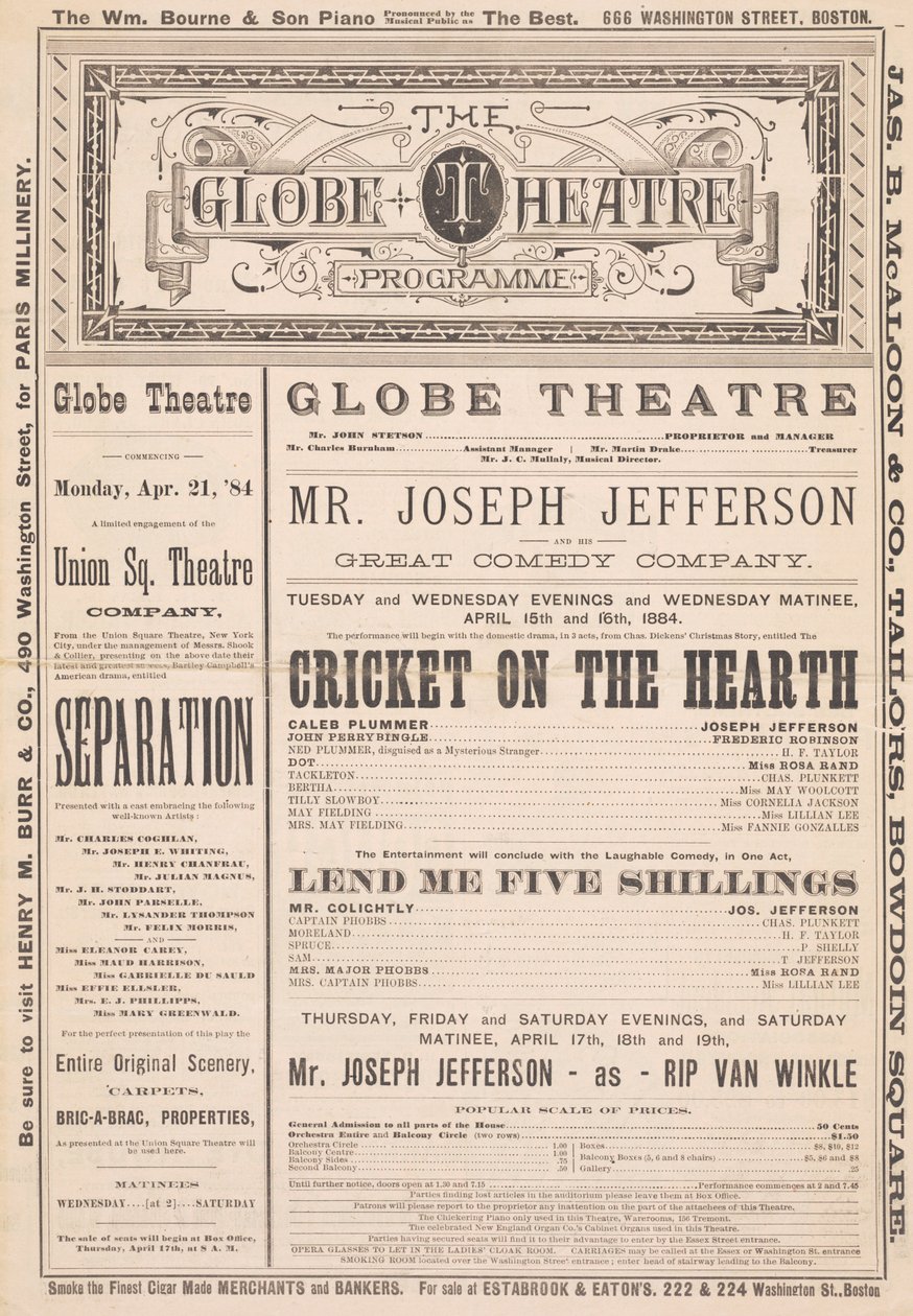 A Globe Színházi Program, 1884. április 21 alkotó: English School