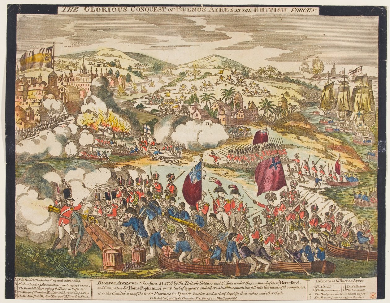 A brit erők Buenos Aires dicsőséges hódítása, 1806. június 27., kiadó: G. Thompson, 1806 (színes fametszet) alkotó: English School