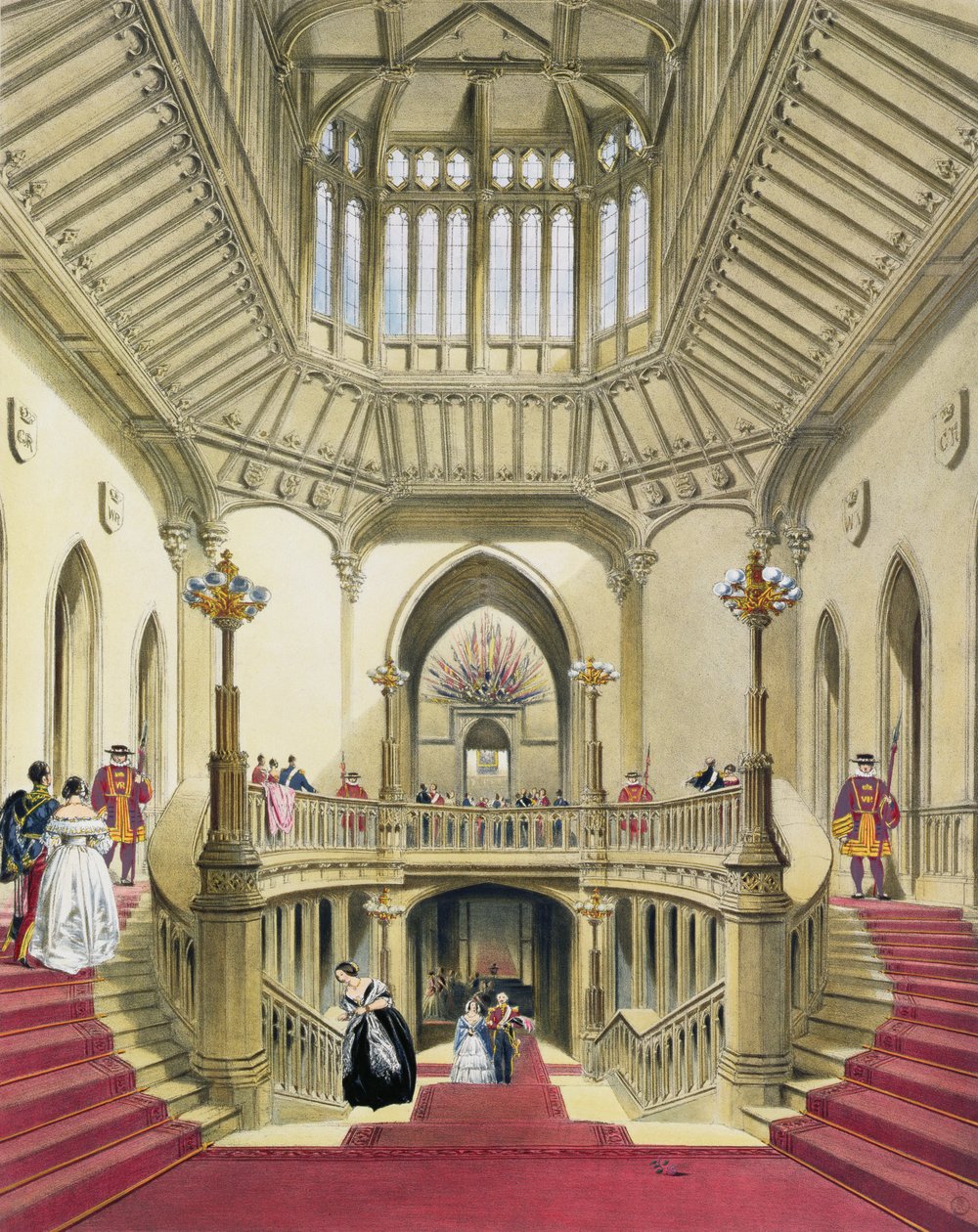 The Grand Staircase, Windsor Castle, William Henry Pyne (1760-1943) A királyi rezidenciák történetéből, 1838 (akvatinta) alkotó: English School