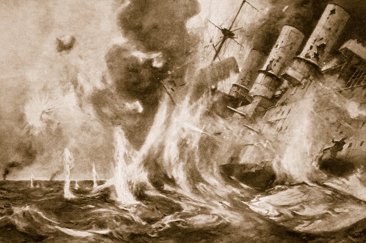A nagy brit győzelem a Falkland-szigeteken: a német admirális lezuhan zászlóshajójával, 1914-1919 alkotó: English School