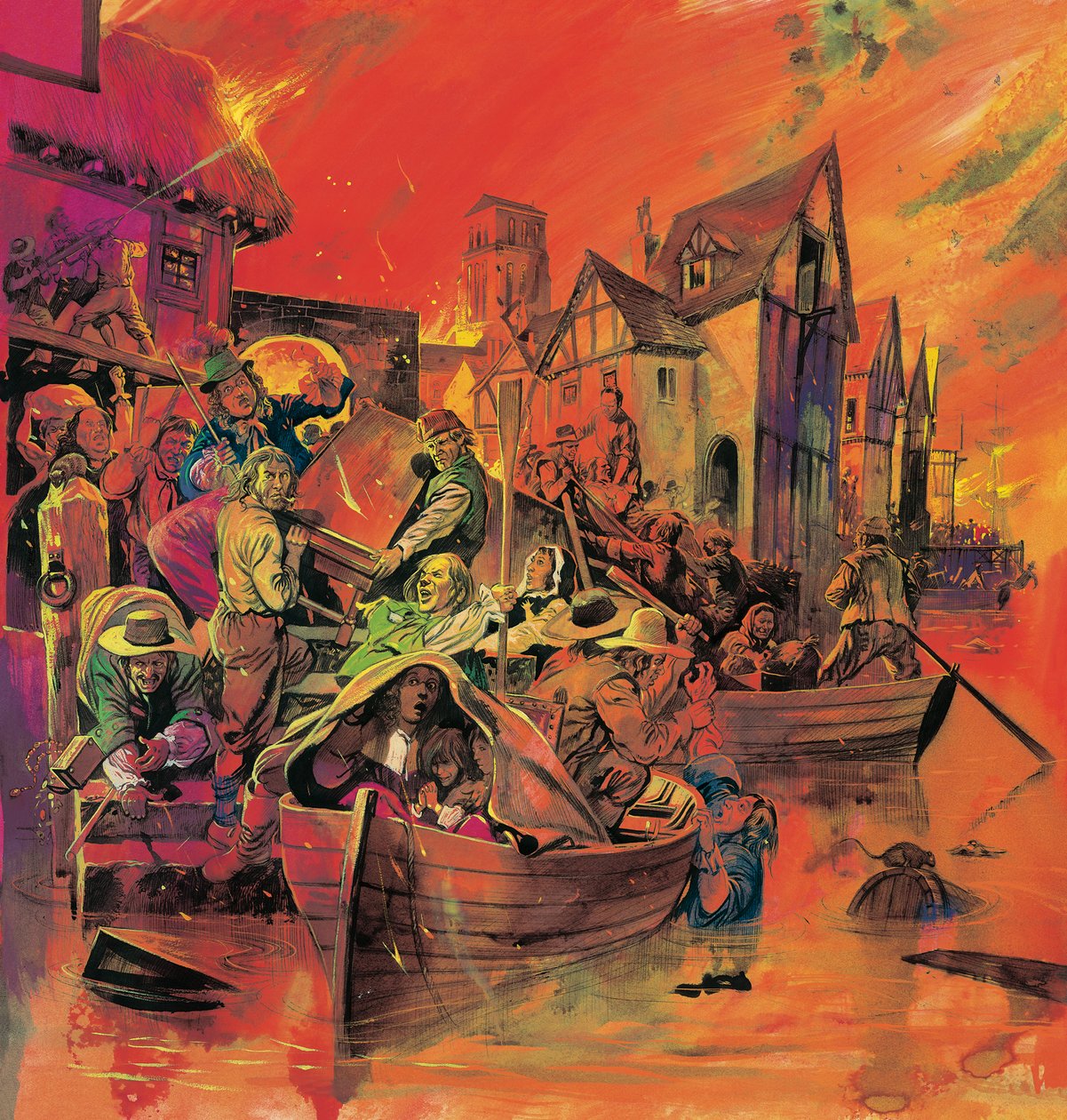 A londoni nagy tűzvész (gouache, papír) alkotó: English School