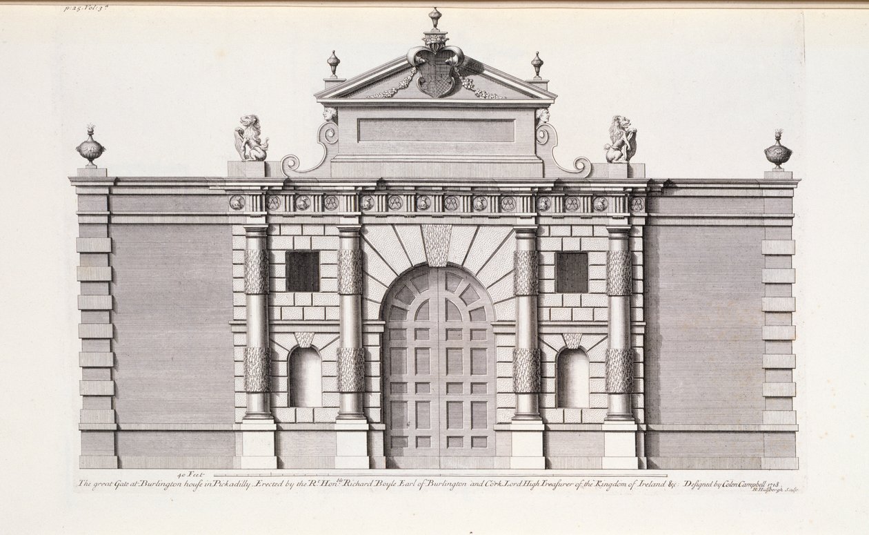 A Nagy Kapu a Burlington House-ban, Piccadilly, Colen Campbell Vitruvius Britannicus vagy A brit építész című művéből alkotó: English School