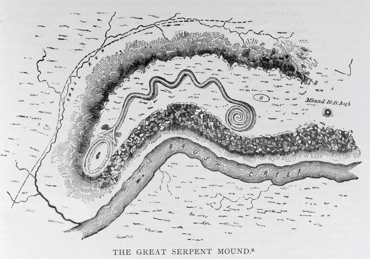 The Great Serpent Mound, Locust Grove közelében, Ohio államban, Kr.e. 2. században, „Amerika narratív és kritikai története”, kocsma. 1889-ben alkotó: English School