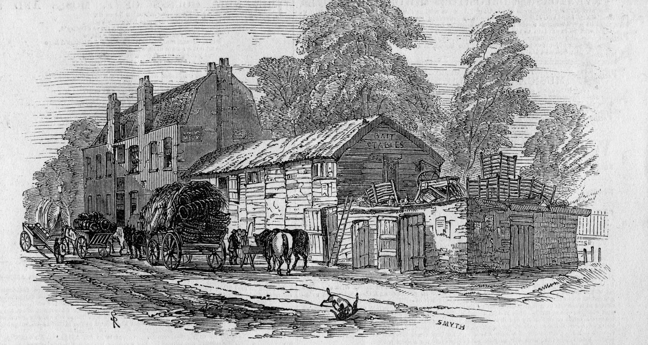 A Half-Way House Knightsbridge és Kensington között, vésette Frederick James Smyth, 1848 alkotó: English School