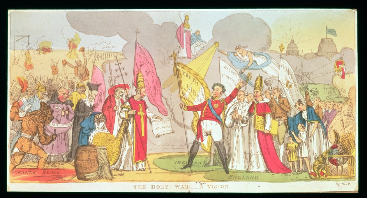 The Holy War – A Vision, szatirikus karikatúra a katolikus emancipációért folytatott küzdelemről Írországban, 1826 alkotó: English School
