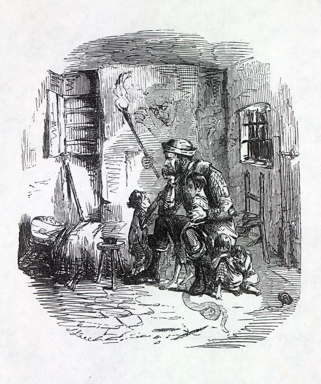 A Rick-Burner otthona, illusztráció a „Punch”-ból, 1844 alkotó: English School