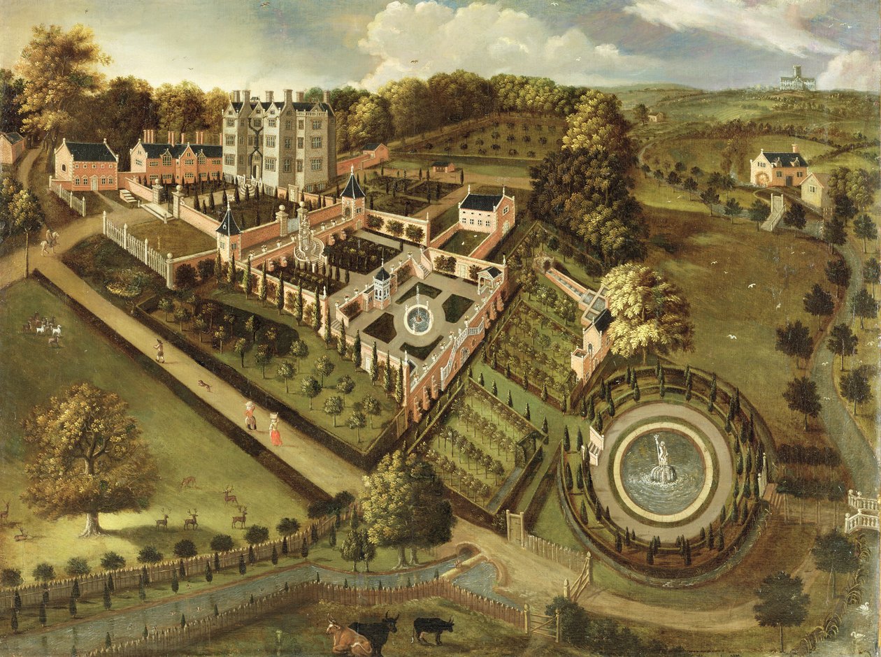 A Llanerch Hall háza és kertje, Denbighshire, 1662-72 körül alkotó: English School