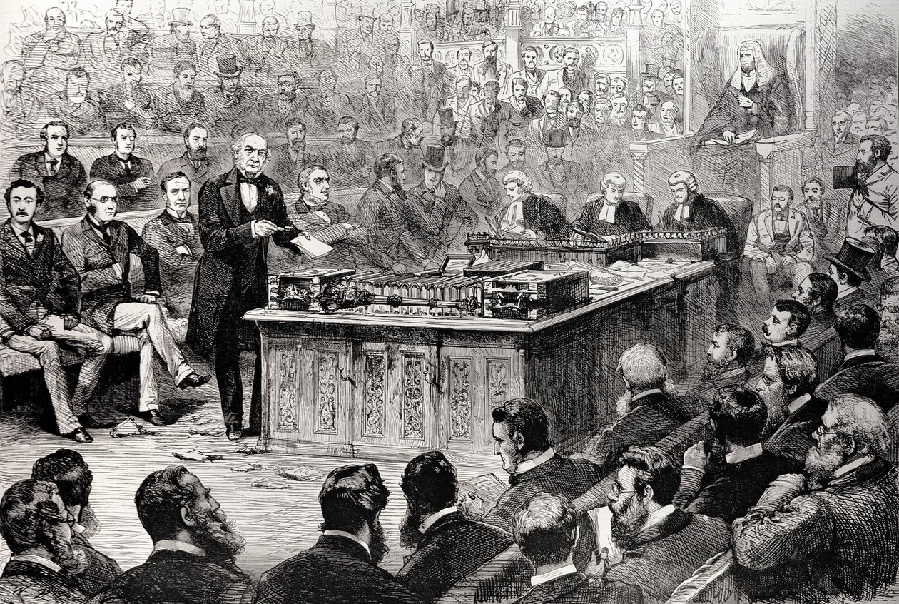 Az alsóház április 8-án, csütörtökön: Vita Írország kormányáról, a „The Illustrated London News”-ból, 1886. április 17. alkotó: English School