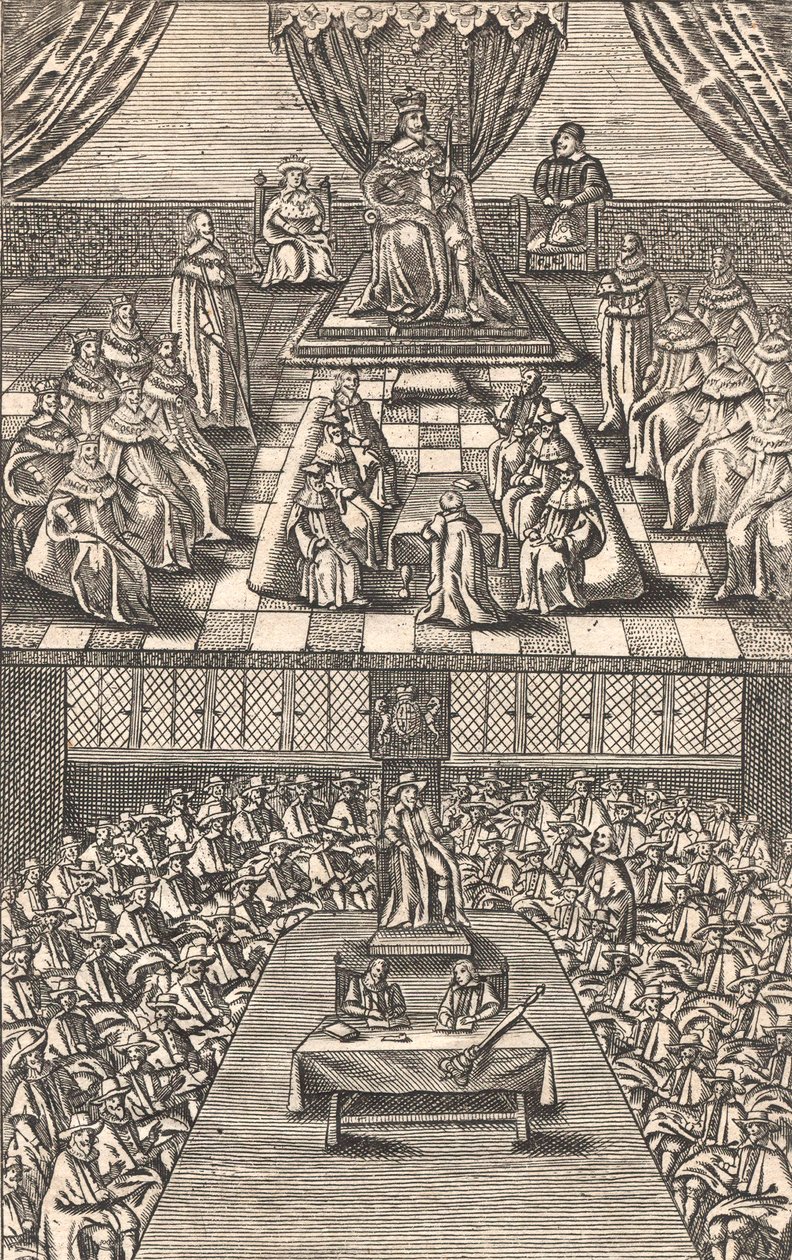 A Lordok Háza és az alsóház I. Károly király alatt, 1640 körül (színes fametszet) alkotó: English School