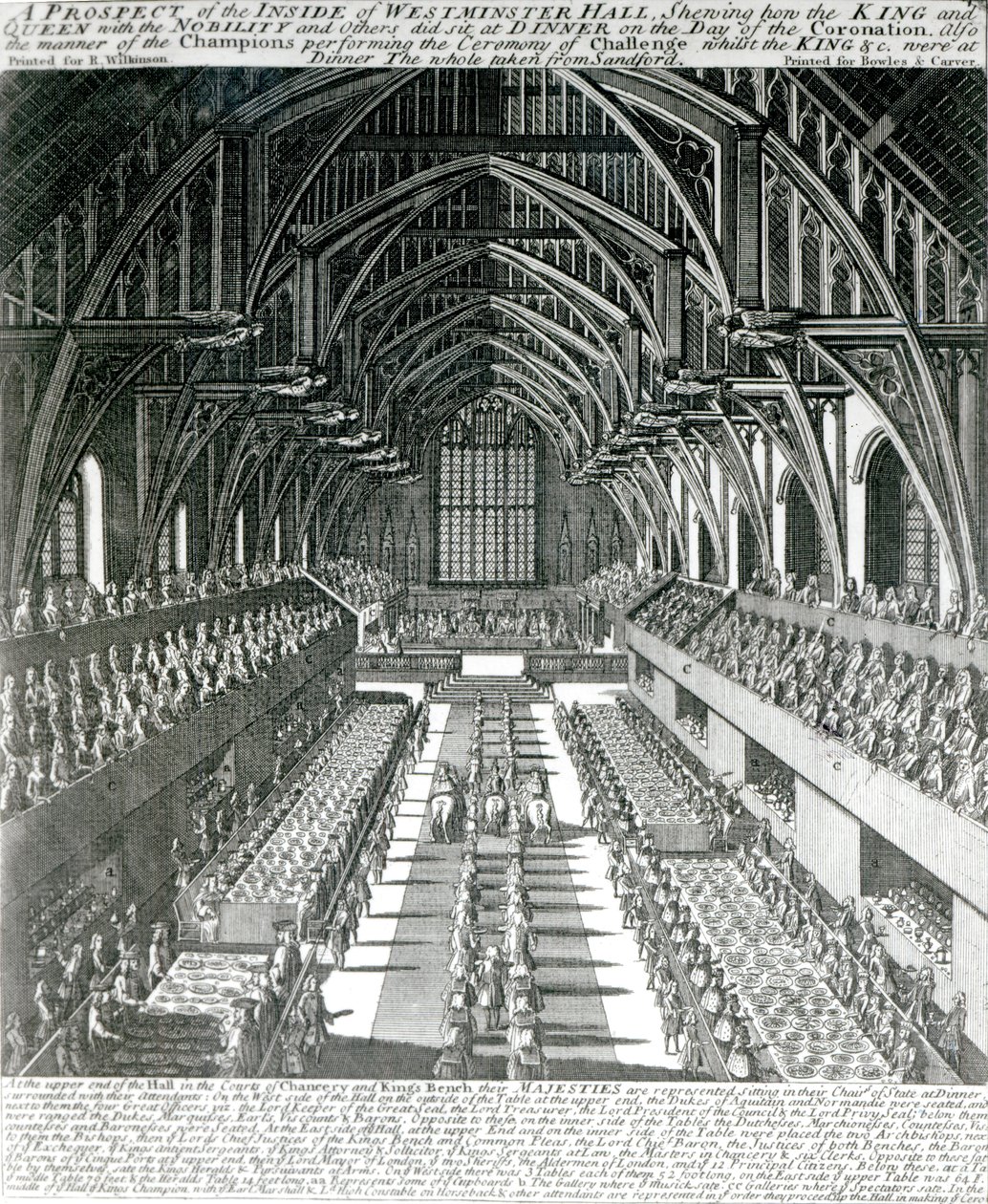 A Westminster Hall belseje (litho) (bw fotó) alkotó: English School