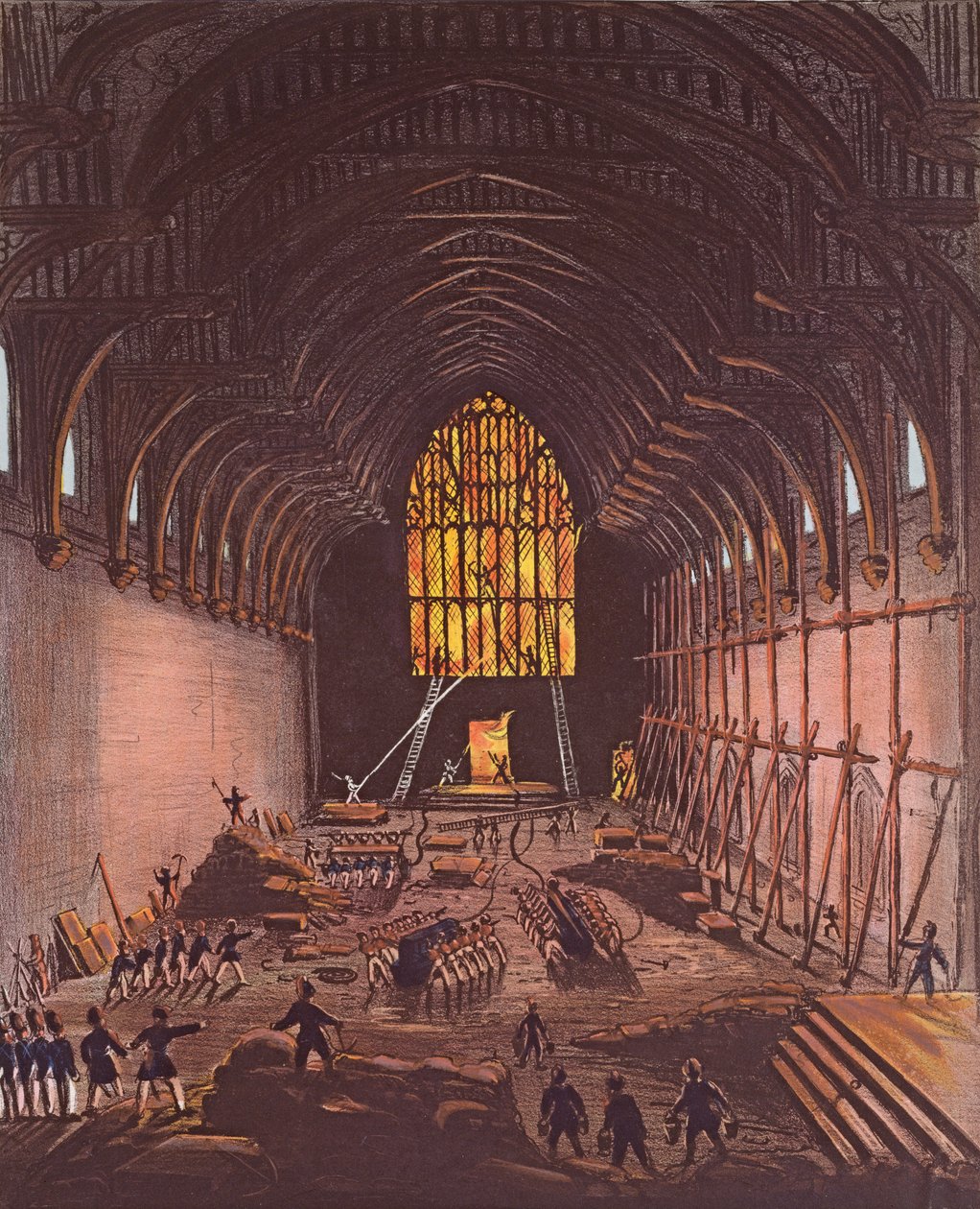 A Westminster Hall belseje, 1834 (színes metszet) alkotó: English School