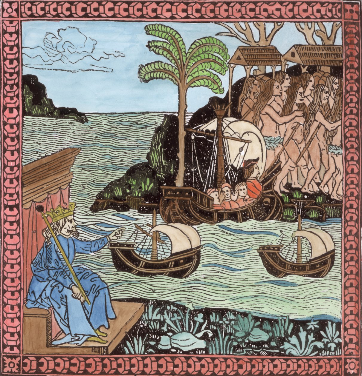 The Landing of Columbus, a „Narrative and Critical History of America” II. kötetéből, Justin Winsor szerkesztője, London, 1886 (fametszet) (későbbi színezés) alkotó: English School