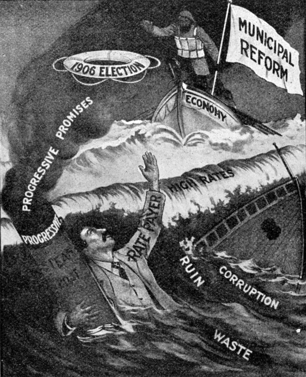Az utolsó remény, a városi reformpárt plakátja, megjelent a The Graphicban, 1906. október 27. alkotó: English School