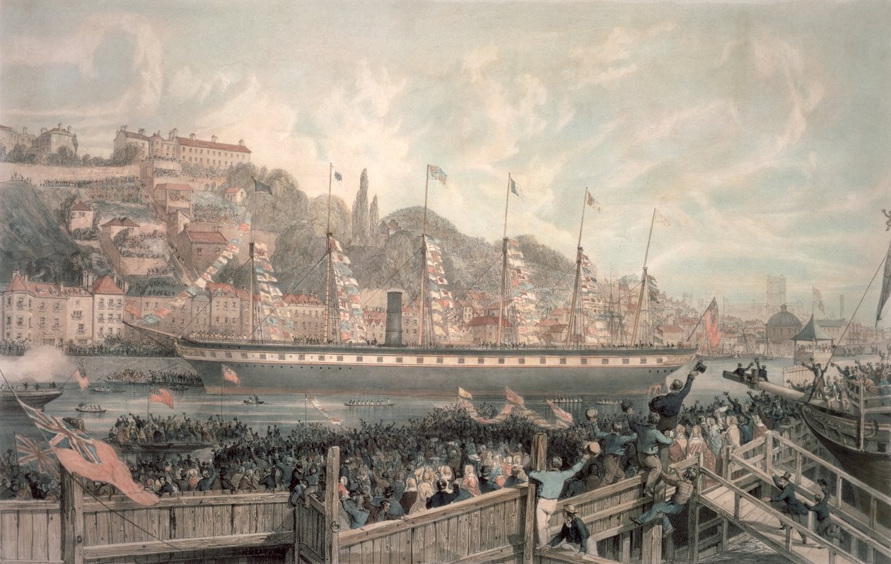 A „The Great Britain” gőzhajó felbocsátása H.R.H. jelenlétében. Albert herceg (színes litó) alkotó: English School