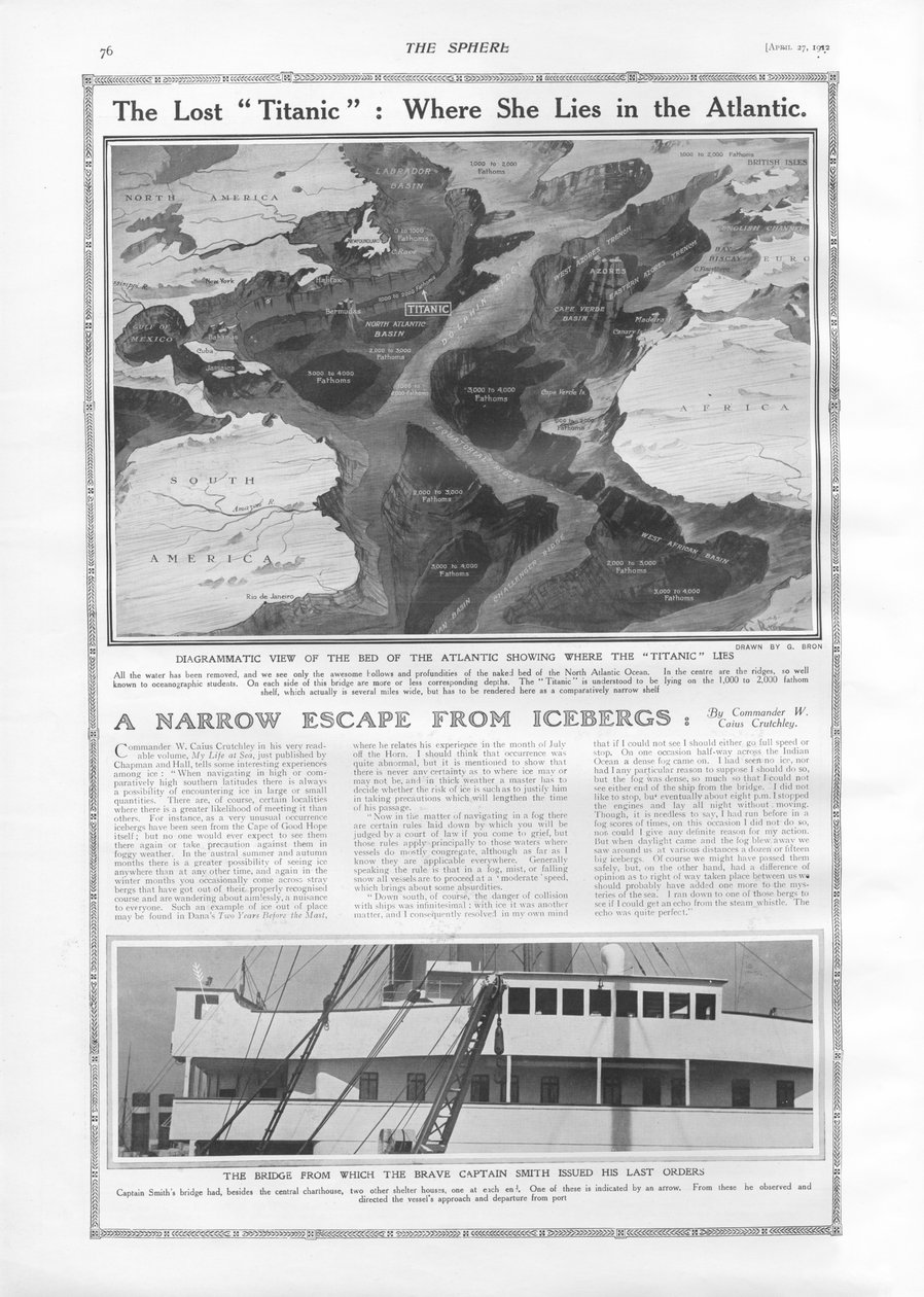 Az elveszett Titanic – Hol fekszik az Atlanti-óceánon, a The Sphere-ből, 1912. április 27. alkotó: English School