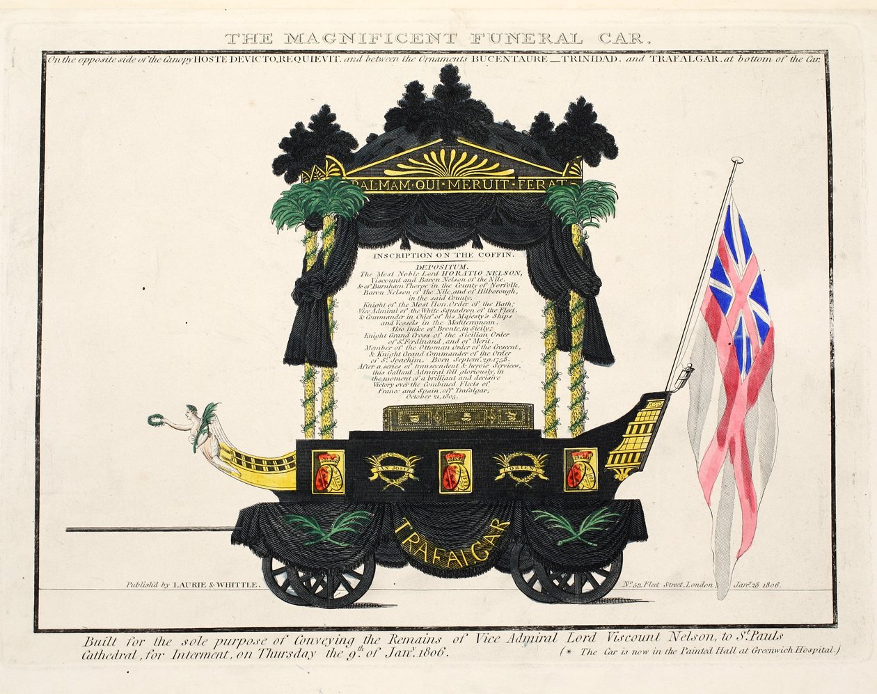 The Magnificent Funeral Car, pub. 1806 (kézzel színezett metszet) alkotó: English School